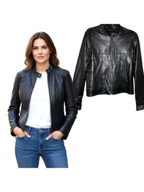 Vintage Oscar Leopold Black Leather Moto Jacket Lambskin Sz XL (Real Sz SM) Bike